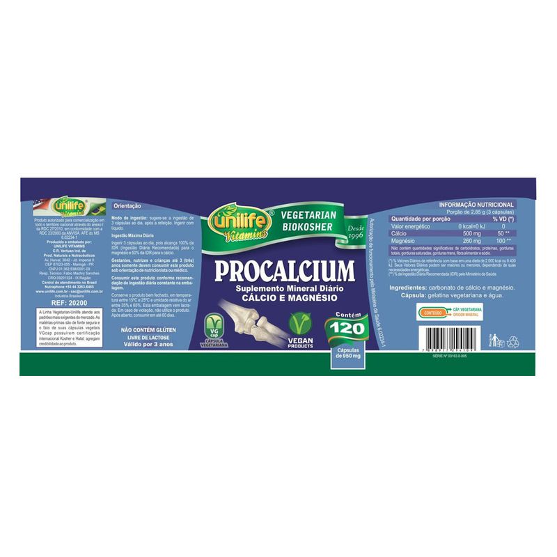 unilife-procalcium-calcio-magnesio-biokosher-950mg-120-capsulas-vegetarianas-vegan-loja-projeto-verao-rotulo