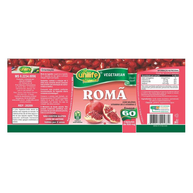 unilife-roma-selenio-vitaminab5-vitaminac-500mg-60-capsulas-veganas-vegan-biokosher-loja-projeto-verao-rotulo