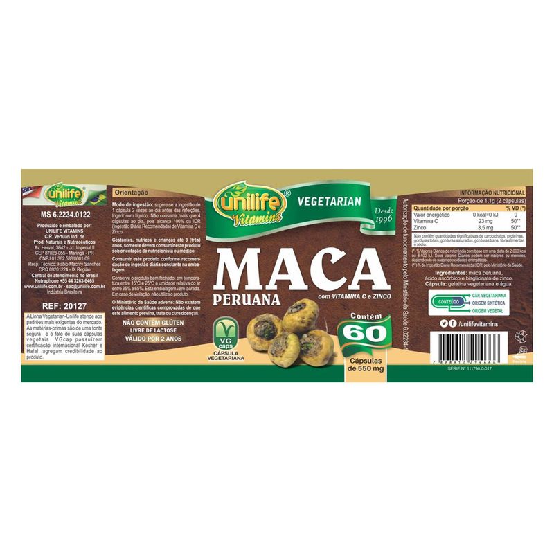 unilife-maca-peruana-vitaminaC-zinco-550mg-60-capsulas-vegetarianas-vegan-loja-projeto-verao-rotulo