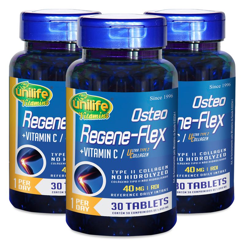 unilife-kit-3x-regene-flex-vitaminaC-colageno-tipoII-tipo2-tipo-2-II-40mg-RDI--1000mg-30-tabletes-comprimidos-loja-projeto-verao