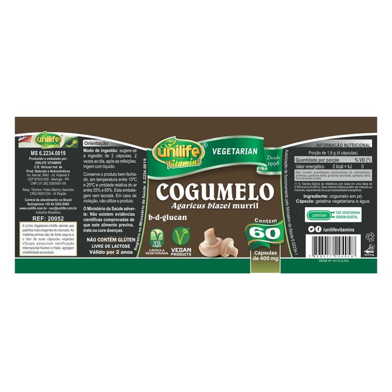 unilife-cogumelo-agaricus-blazei-murril-b-d-glucan-400mg-60-capsulas-vegetarianas-vegan-loja-projeto-verao-rotulo