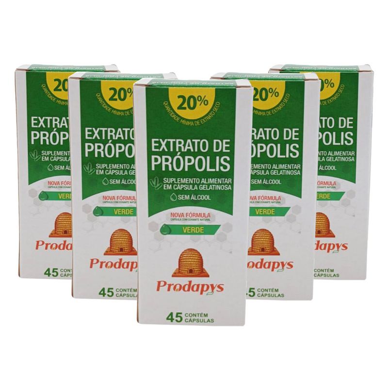 prodapys-kit-5x-extrato-de-propolis-verde-sem-alcool-20-extrato-seco-green-45-capsulas-softgel